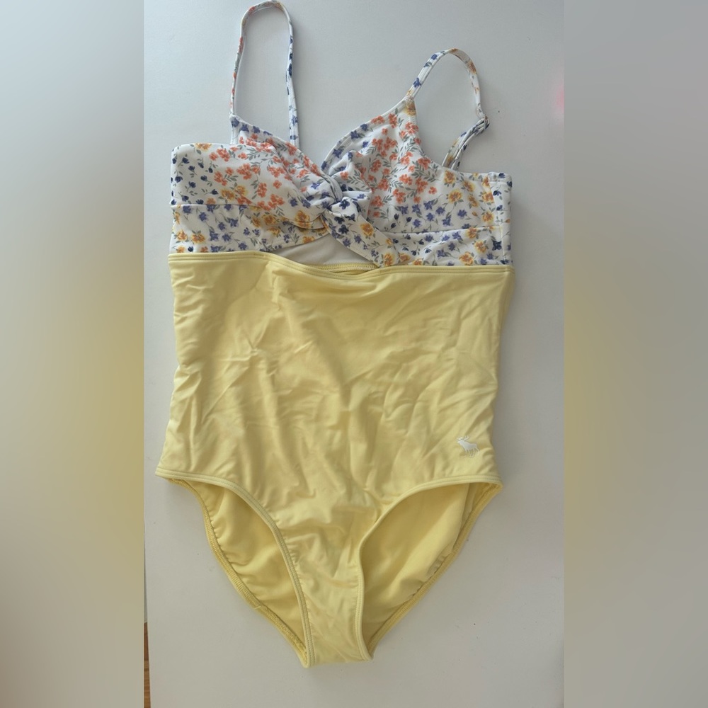 One Piece Abercrombie kids Bathing Suit with flowers and yellow